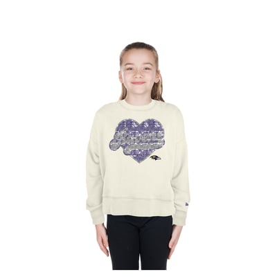  Baltimore Ravens New Era Girls Youth Flip Sequin Crewneck Sweatshirt - Light Beige