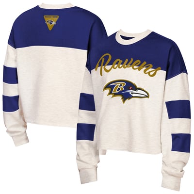 Baltimore Ravens Outerstuff Girls Youth Dynasty Terry Sweatshirt - Cream/Purple