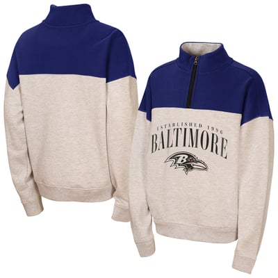  Baltimore Ravens WEAR by Erin Andrews Girls Youth Blitz Colorblock Half-Zip Sweatshirt - Heather Gray