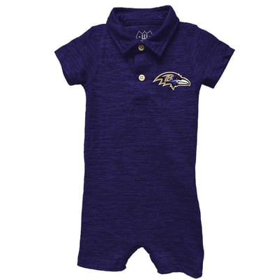 Baltimore Ravens Wes & Willy Infant Short Leg Cloudy Yarn Polo Romper - Purple