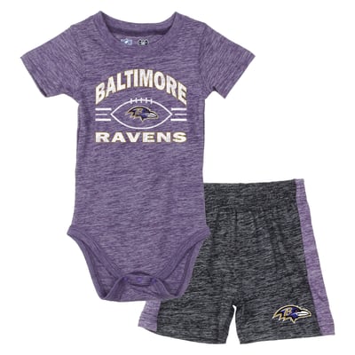 Baltimore Ravens Wes & Willy Infant Cloudy Yard Hopper Bodysuit & Shorts Set - Purple/Black