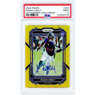 Isaiah Likely Baltimore Ravens Autographed 2022 Panini Prizm Gold Prizm #363 #6/10 PSA Authenticated 9 Rookie Card