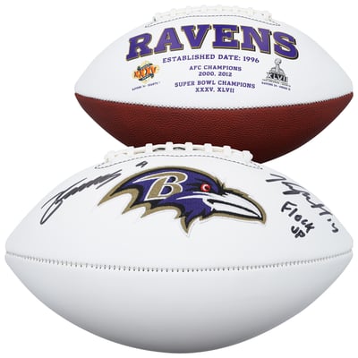 Kyle Hamilton & Zay Flowers Baltimore Ravens Autographed Fanatics Authentic Franklin White Panel Football with "Flock Up" Inscription 