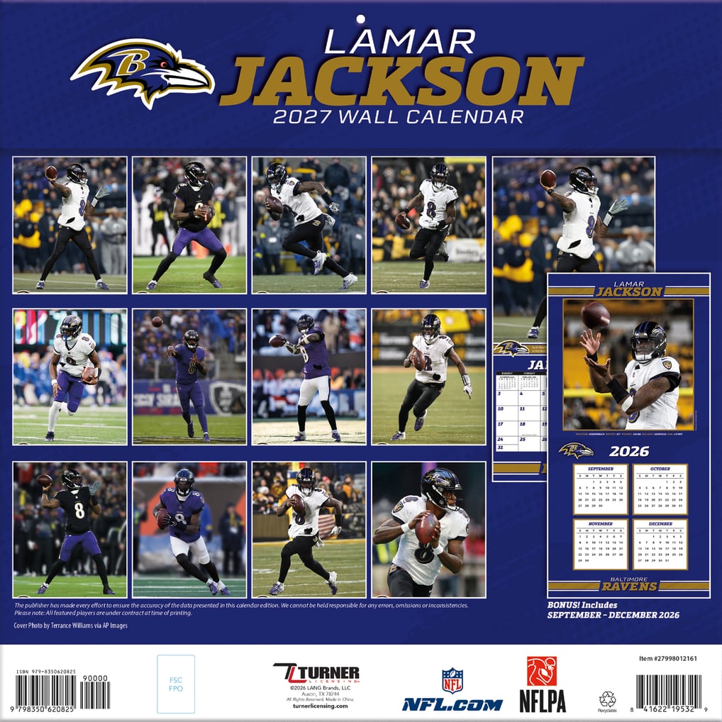 Lamar Jackson Baltimore Ravens 12" x 12" 2027 Player Wall Calendar
