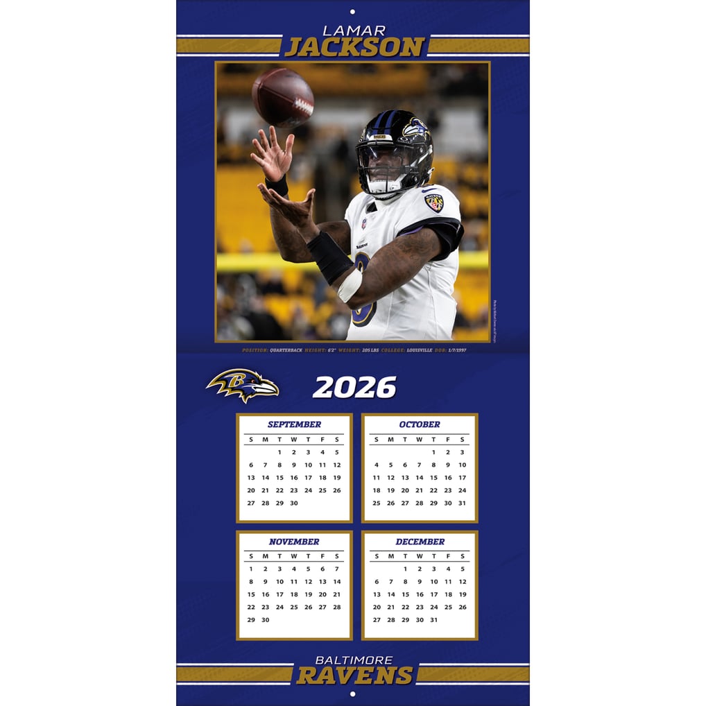 Lamar Jackson Baltimore Ravens 12" x 12" 2027 Player Wall Calendar