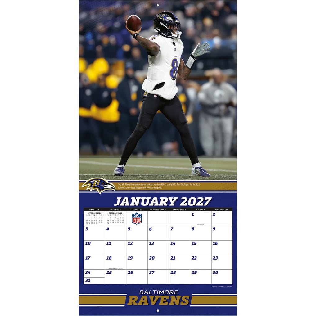 Lamar Jackson Baltimore Ravens 12" x 12" 2027 Player Wall Calendar