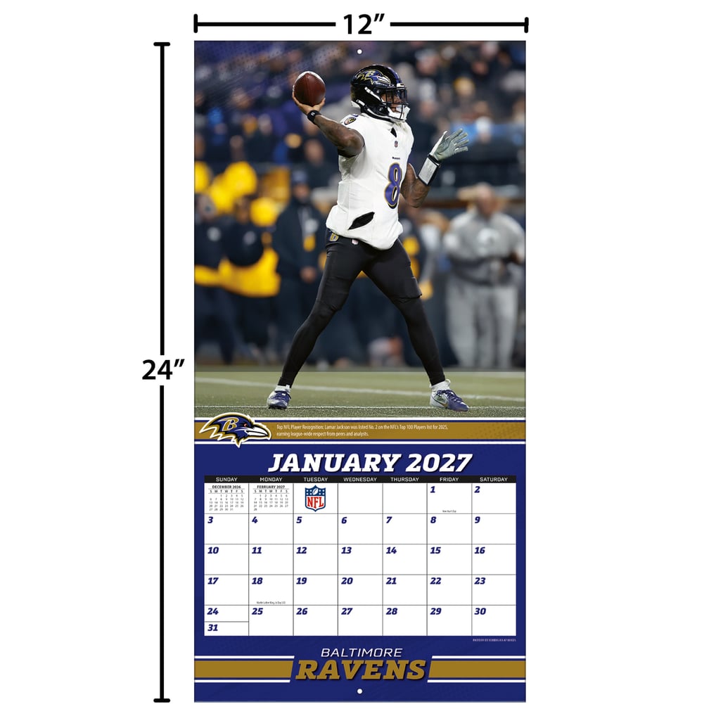 Lamar Jackson Baltimore Ravens 12" x 12" 2027 Player Wall Calendar