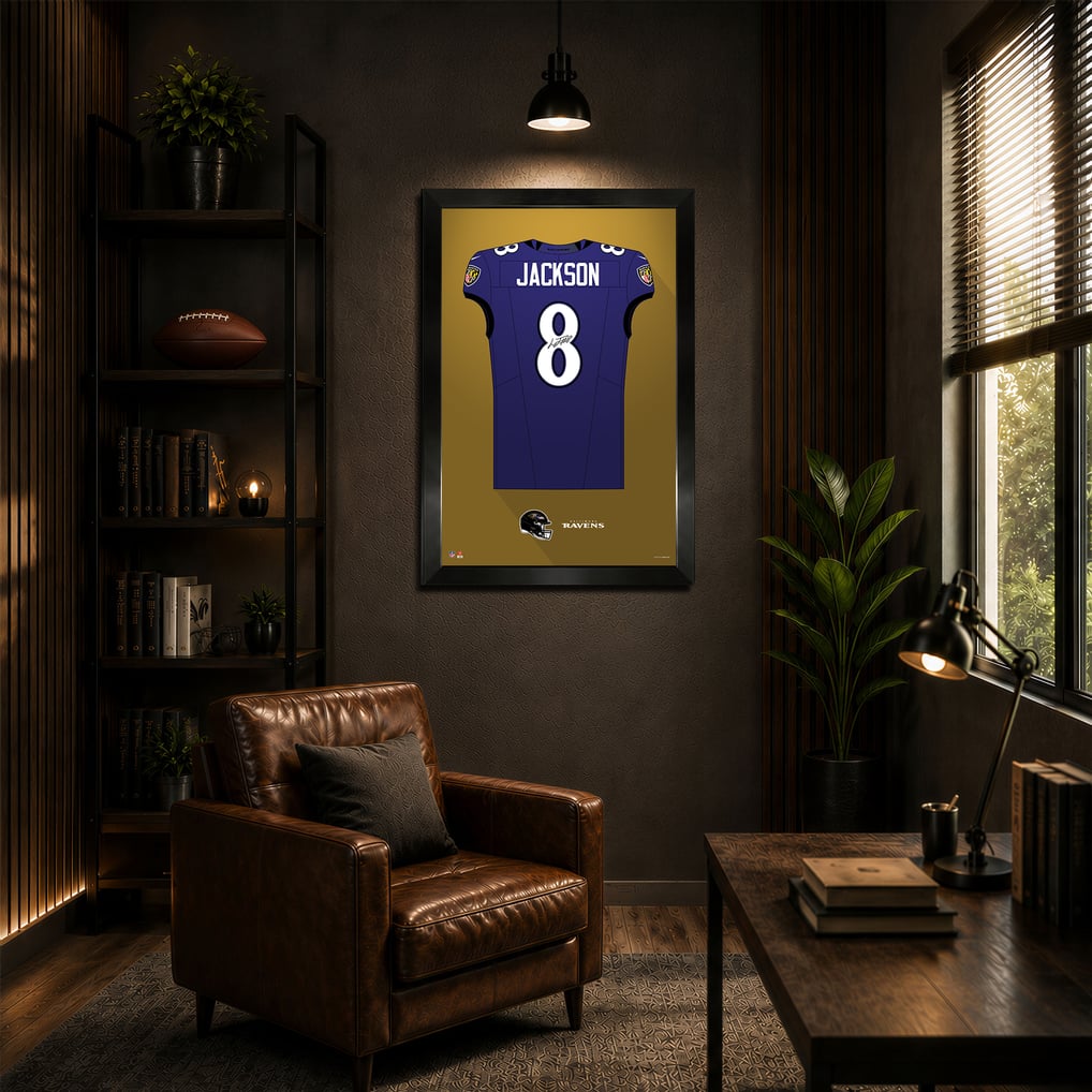 Lamar Jackson Baltimore Ravens 14" x 20" Framed Jersey Art Print