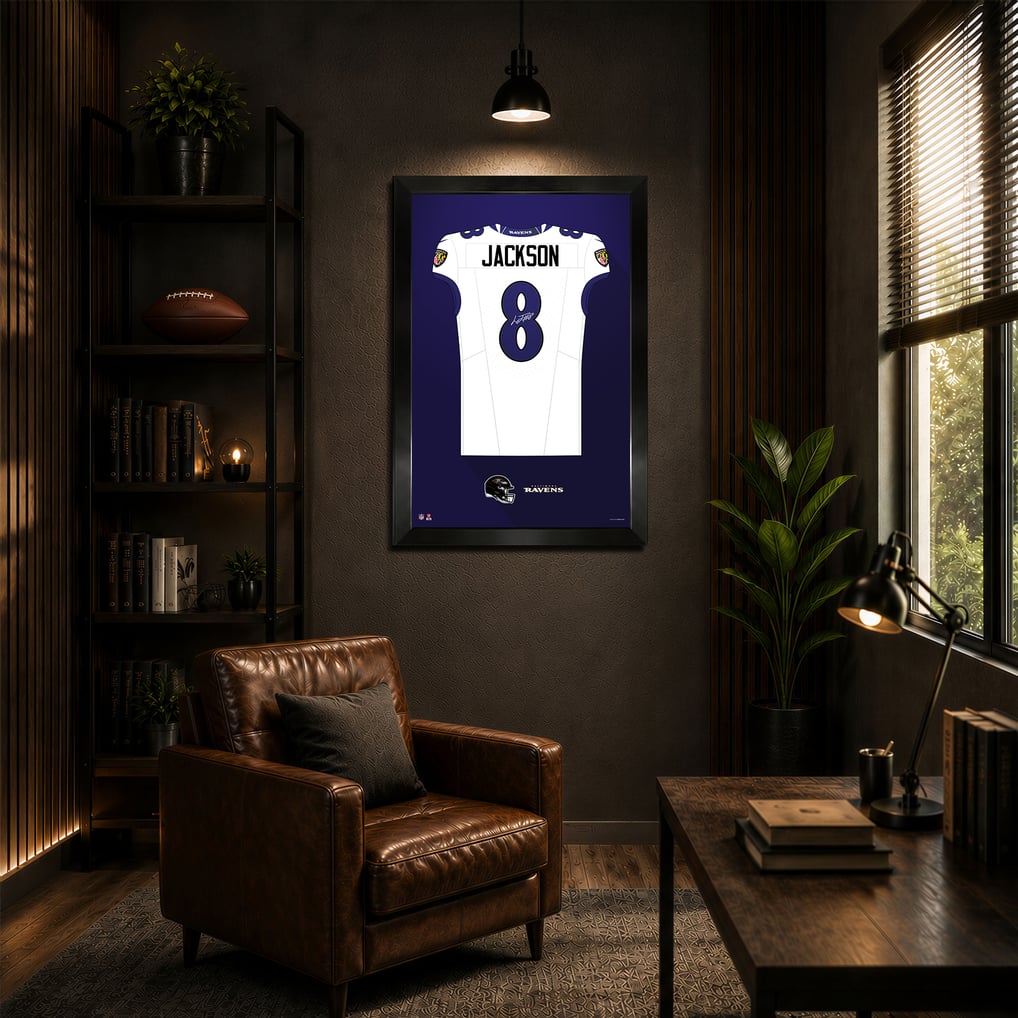 Lamar Jackson Baltimore Ravens 14" x 20" Framed Jersey Art Print
