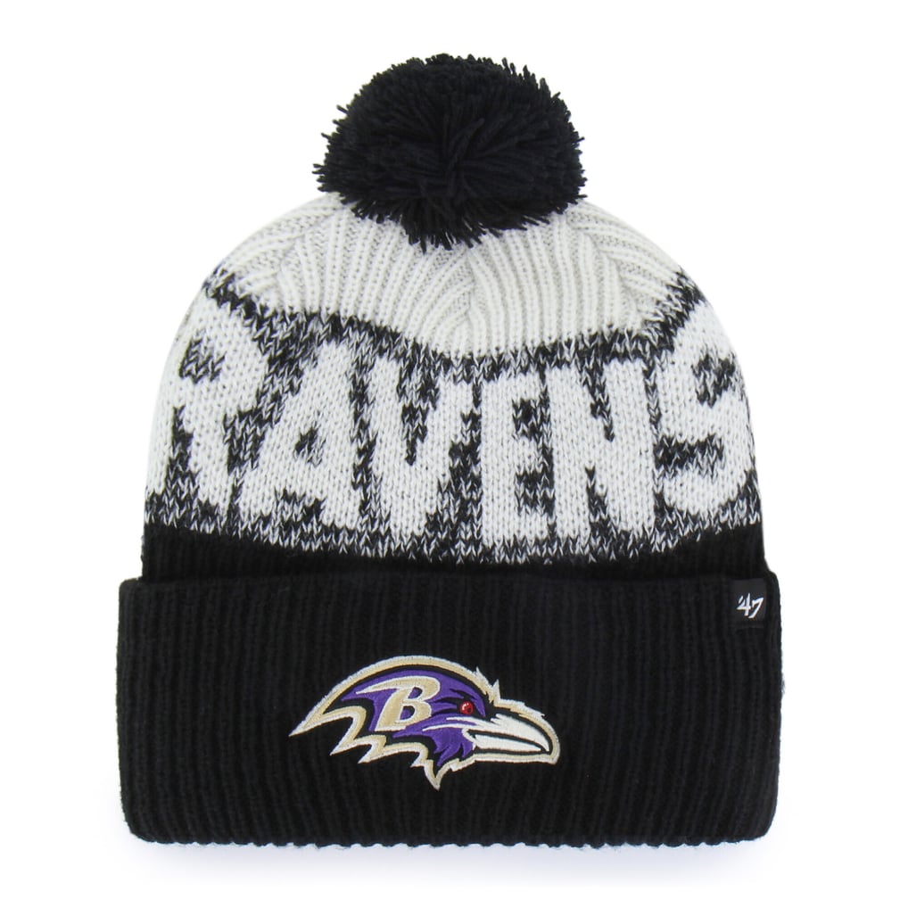  Baltimore Ravens '47  Bone Chill Cuffed Knit Hat with Pom - Black