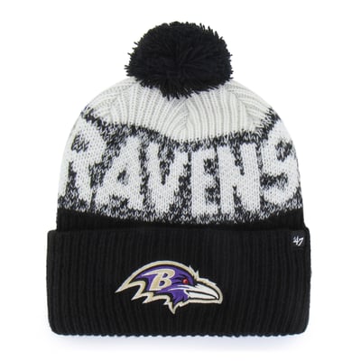  Baltimore Ravens '47  Bone Chill Cuffed Knit Hat with Pom - Black