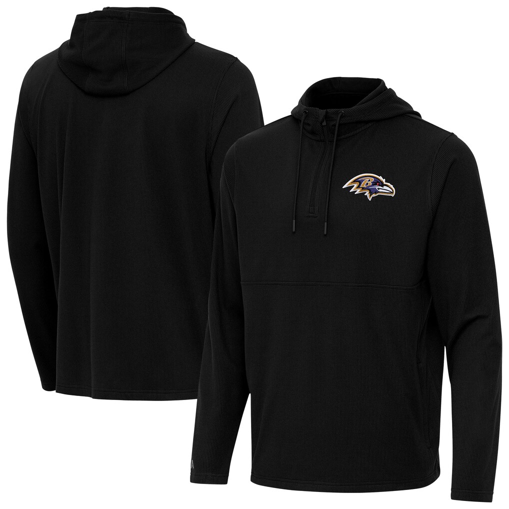 Baltimore Ravens Antigua Connected Quarter-Zip Pullover Hoodie - Black