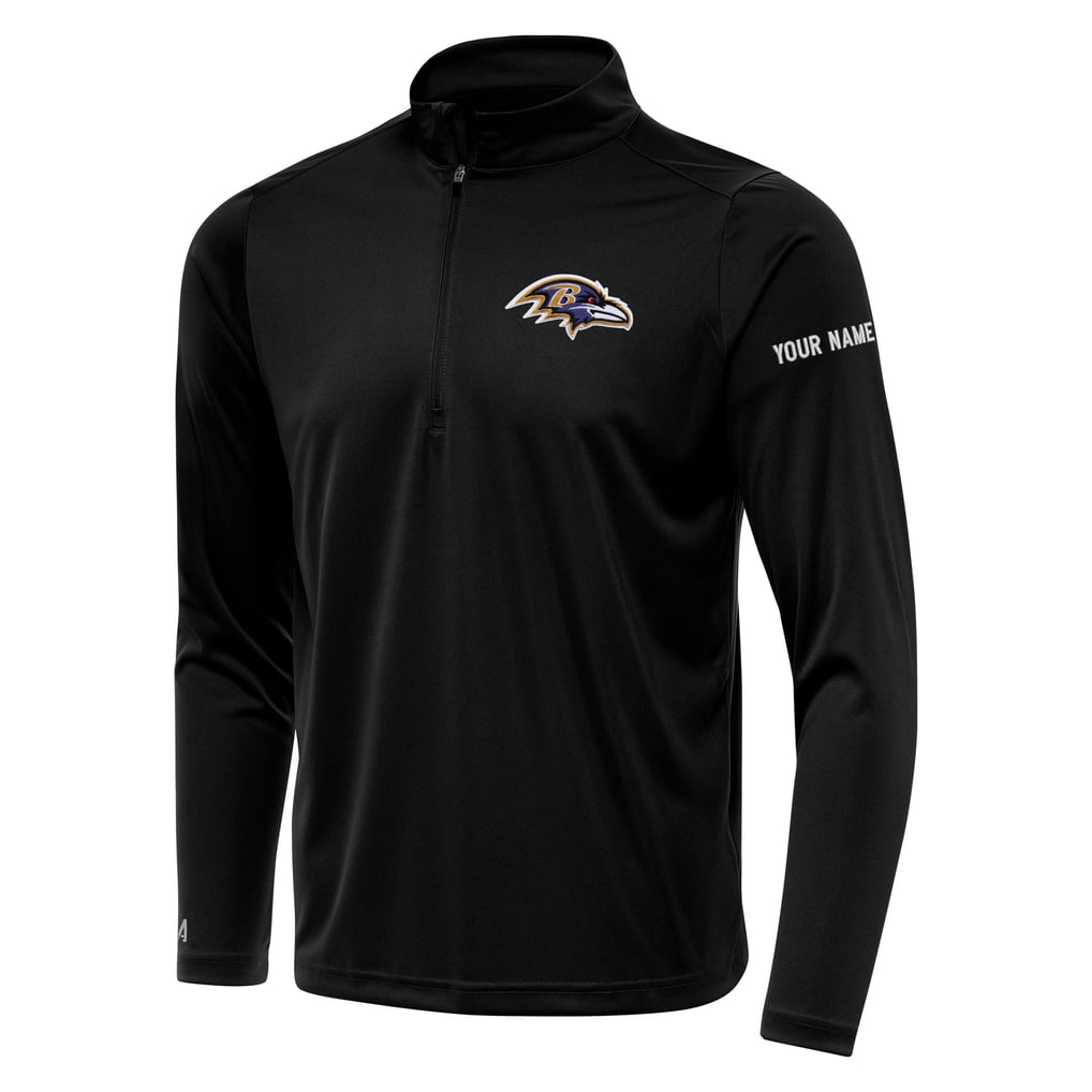Baltimore Ravens Antigua  Personalized Tribute Quarter-Zip Pullover - Black
