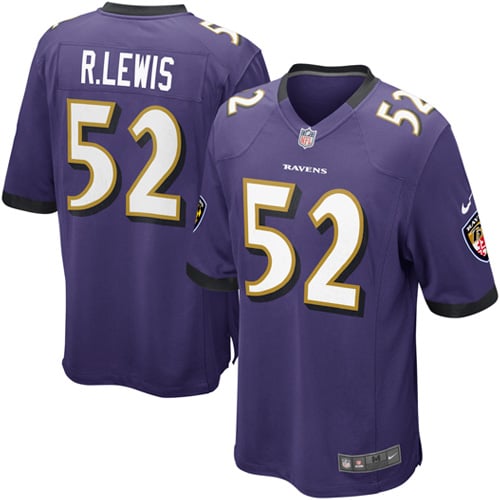 Nike NFL Ravens 52 LEWIS アメリカンフットボール Mens Baltimore Ravens Ray Lewis Nike Purple Game Jersey