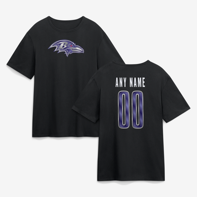 Baltimore Ravens Big & Tall Metallic Mascot Personalized Name & Number T-Shirt - Black