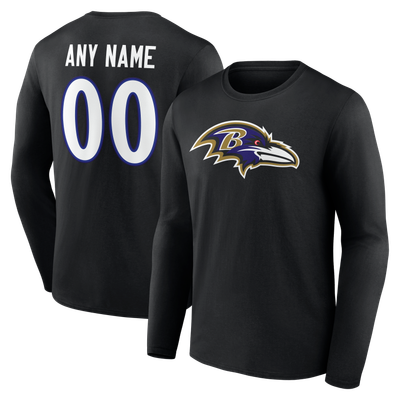 Baltimore Ravens  Team Authentic Personalized Name & Number Long Sleeve T-Shirt - Black
