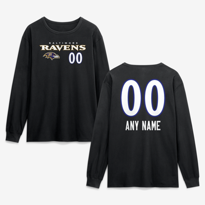 Baltimore Ravens  Touchdown Wordmark Personalized Name & Number Long Sleeve T-Shirt - Black