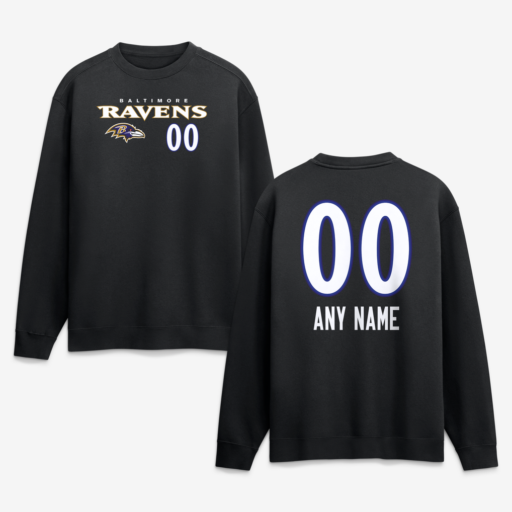 Baltimore Ravens  Touchdown Wordmark Personalized Name & Number Sweatshirt - Black