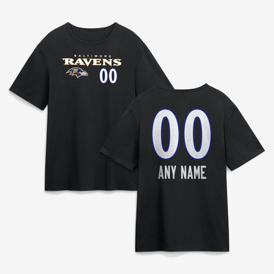 Baltimore Ravens  Touchdown Wordmark Personalized Name & Number T-Shirt - Black