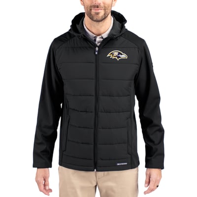 Baltimore Ravens Cutter & Buck  Evoke PrimaLoft Hybrid Eco Softshell Recycled Full-Zip Hooded Jacket - Black