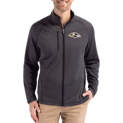 Baltimore Ravens Cutter & Buck Peshastin Eco Fleece Recycled Raglan Tri-Blend Full-Zip Jacket -  Heather Black