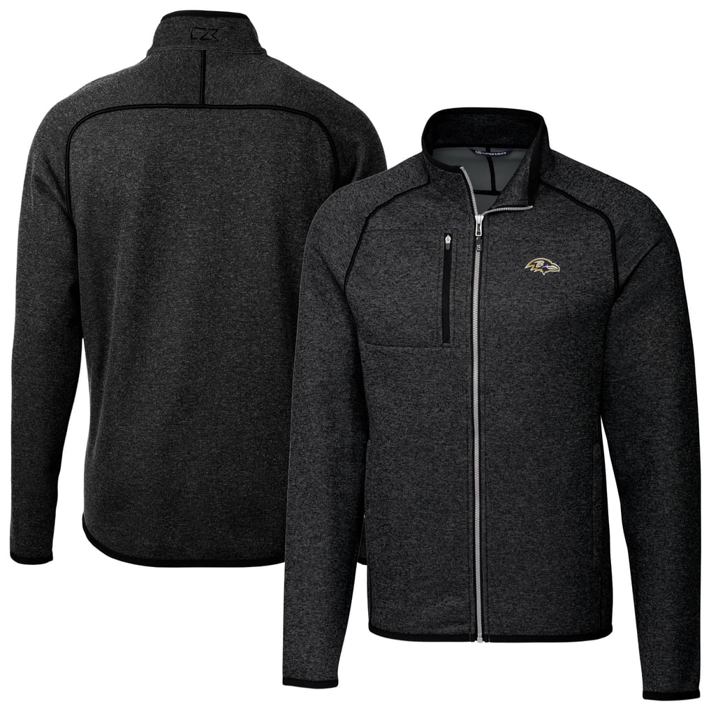 Baltimore Ravens Cutter & Buck Big & Tall Mainsail Sweater-Knit Full-Zip Jacket - Heather Charcoal