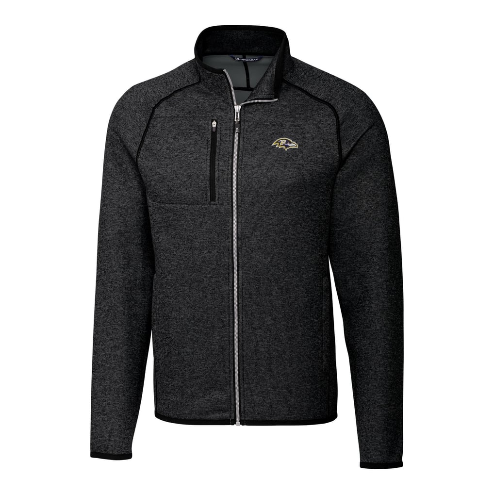 Baltimore Ravens Cutter & Buck Big & Tall Mainsail Sweater-Knit Full-Zip Jacket - Heather Charcoal
