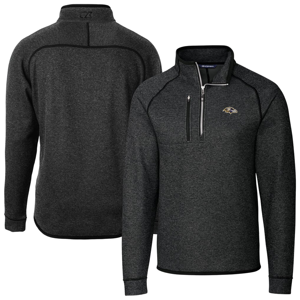 Baltimore Ravens Cutter & Buck Big & Tall Mainsail Sweater-Knit Half-Zip Jacket - Heather Charcoal