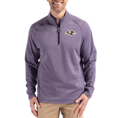 Baltimore Ravens Cutter & Buck Peshastin Eco Fleece Tri-Blend Raglan Recycled Quarter-Zip Jacket -  Heather Purple