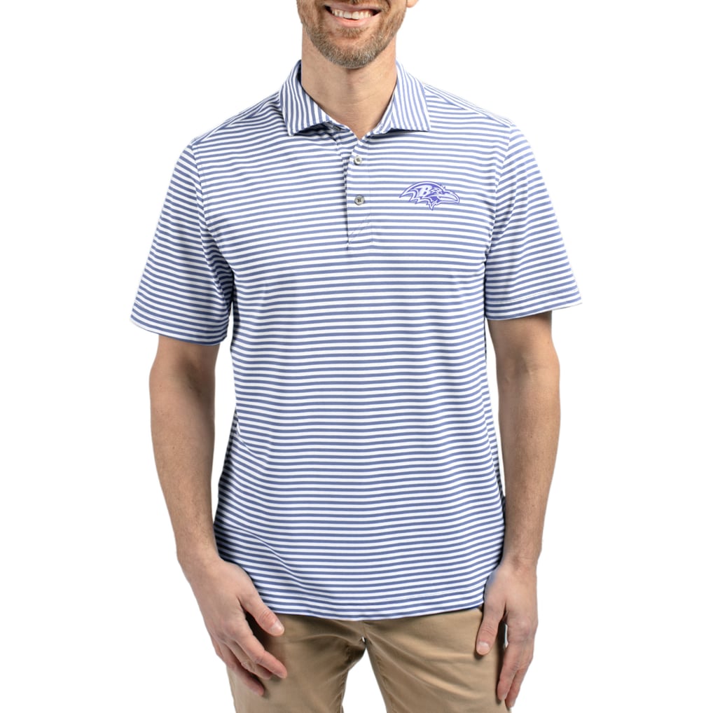 Baltimore Ravens Cutter & Buck Virtue Eco Pique Stripe Recycled Polo - Purple