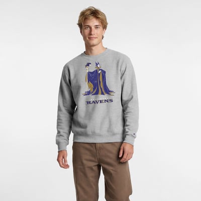 Baltimore Ravens Disney x Champion Maleficent & Diablo Powerblend Sweatshirt - Heather Gray