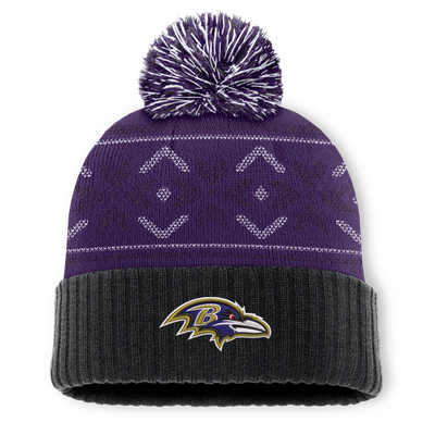 Baltimore Ravens Fanatics Snowday Cuffed Knit Hat with Pom - Black/Purple