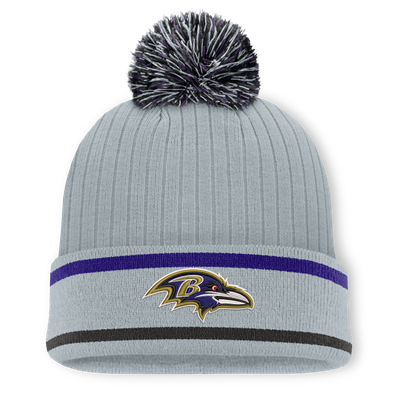 Baltimore Ravens Fanatics Fissure Cuffed Knit Hat with Pom - Gray