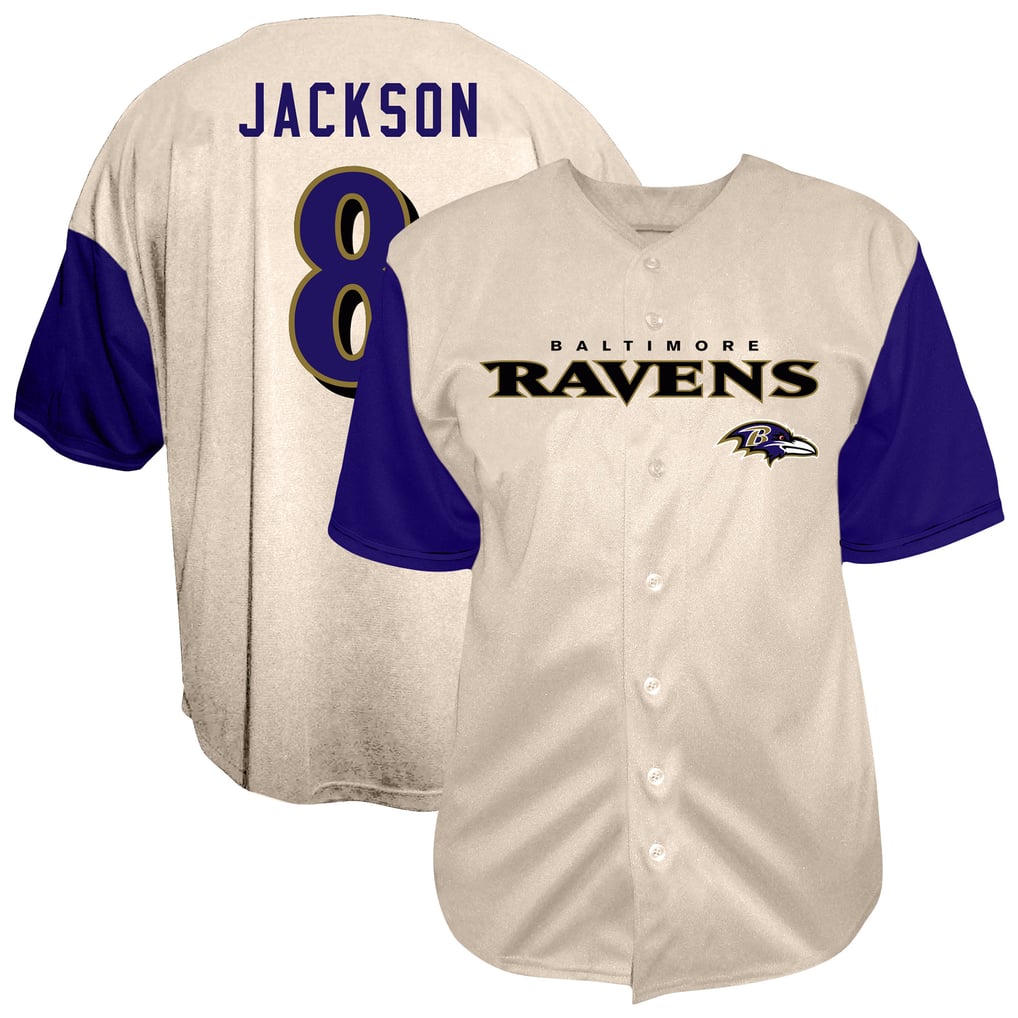 Lamar Jackson Baltimore Ravens Fanatics Big & Tall Baseball Button-Up Shirt - Cream