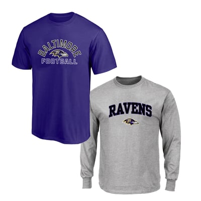  Baltimore Ravens Fanatics Big & Tall T-Shirt and Long Sleeve T-Shirt Combo Pack - Purple/Gray