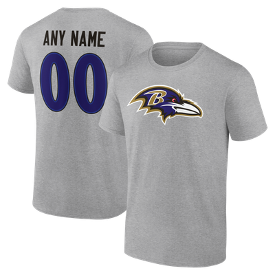 Baltimore Ravens Big & Tall Team Authentic Personalized Name & Number T-Shirt - Gray