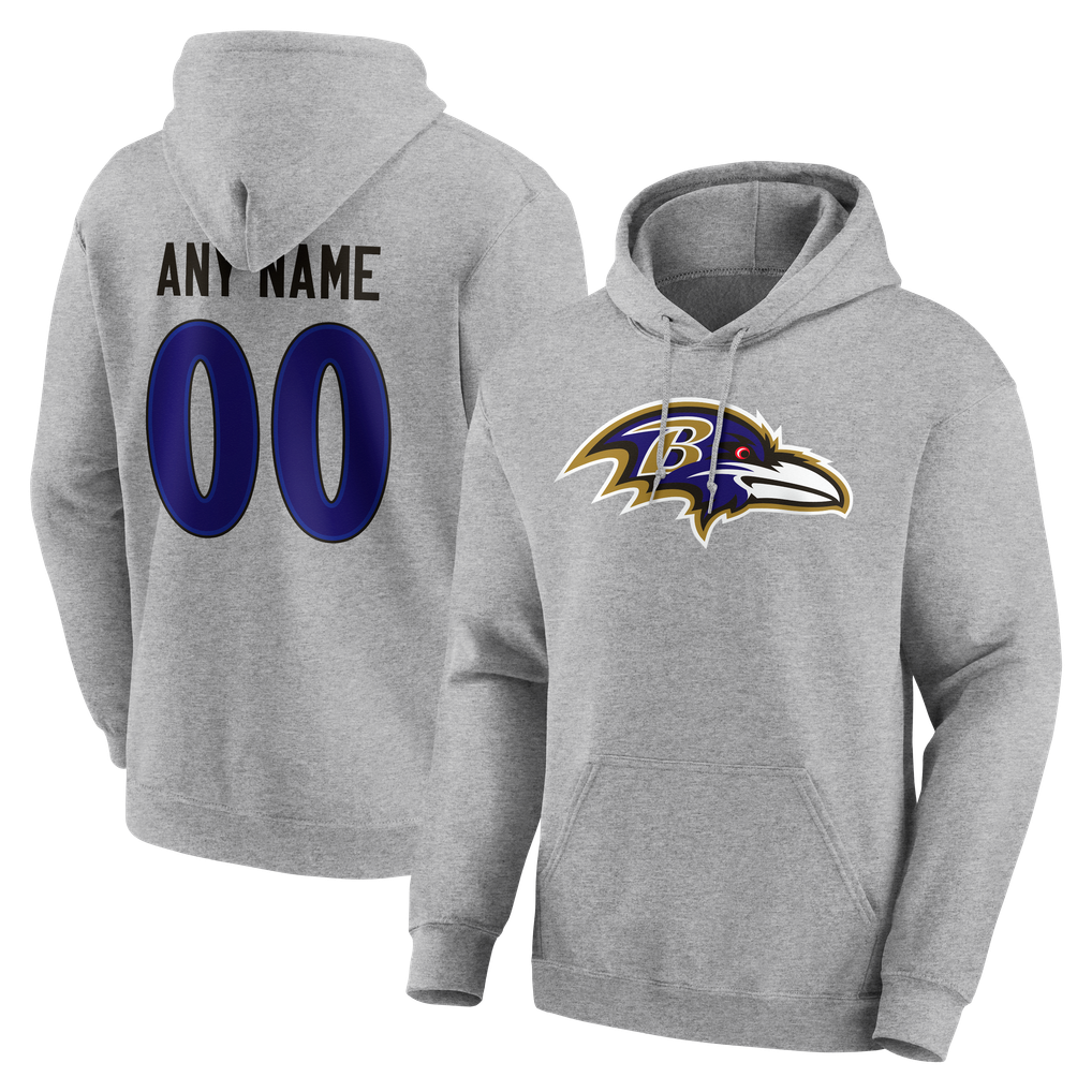 Baltimore Ravens  Team Authentic Personalized Name & Number Hoodie - Gray