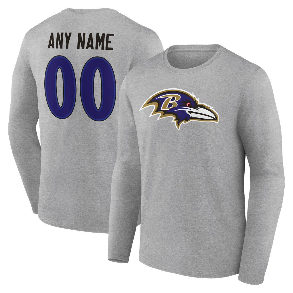 Baltimore Ravens  Team Authentic Personalized Name & Number Long Sleeve T-Shirt - Gray