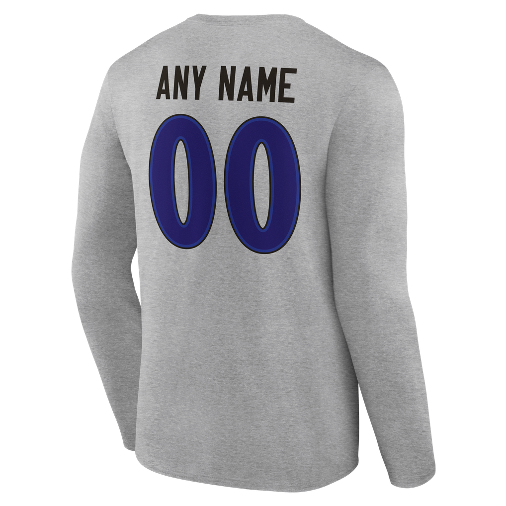 Baltimore Ravens  Team Authentic Personalized Name & Number Long Sleeve T-Shirt - Gray
