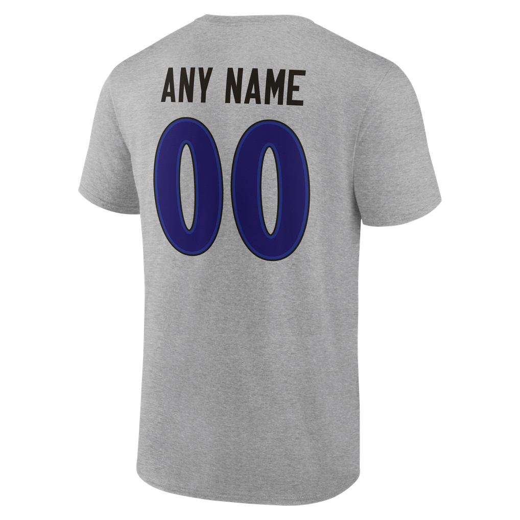 Baltimore Ravens  Team Authentic Personalized Name & Number T-Shirt - Gray