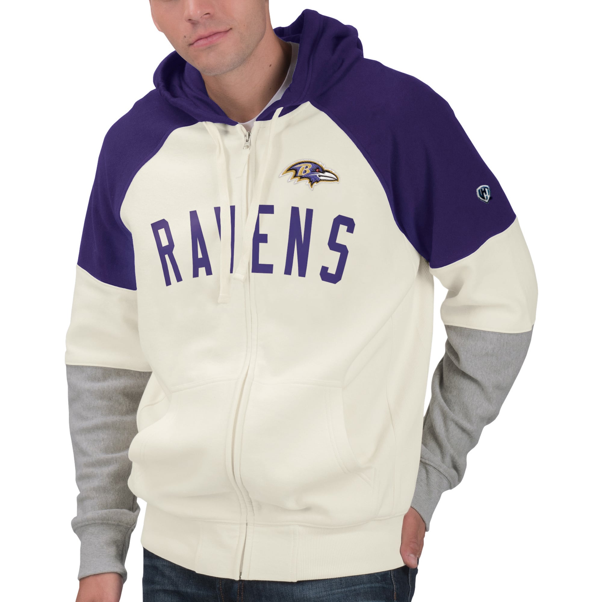 Men's Hands High White/Purple Baltimore Ravens Point Check French
