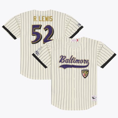 Ray Lewis Baltimore Ravens Mitchell & Ness Name & Number Mesh Button-Up Baseball Jersey - Cream