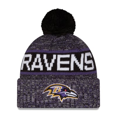 Baltimore Ravens New Era Marled Cuffed Knit Hat with Pom - Black