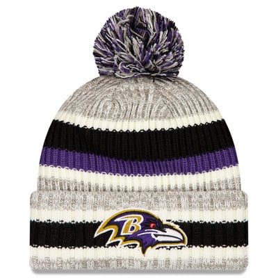 Baltimore Ravens New Era Stripe Cuff Knit Hat with Pom - Black/Gray