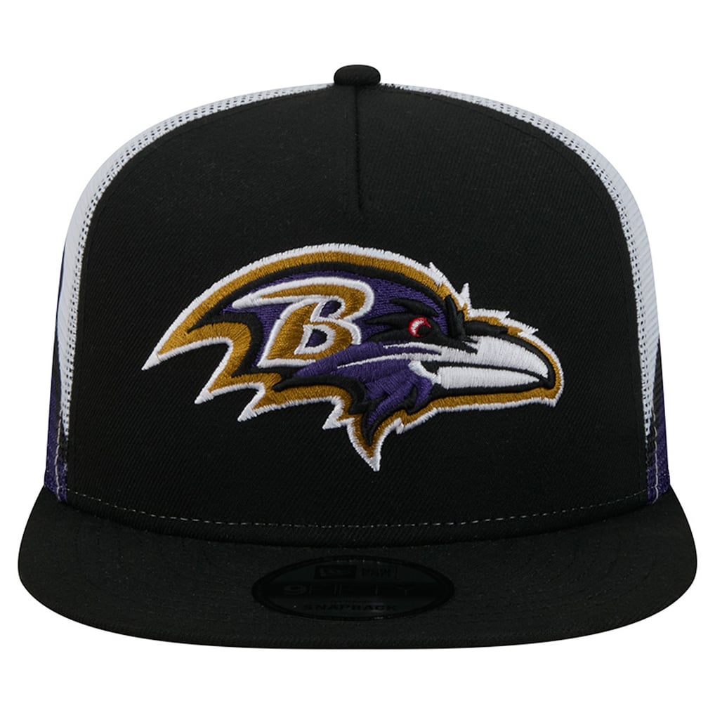 Baltimore Ravens New Era Mesh A-Frame 9FIFTY Snapback Trucker Hat - Black/Purple
