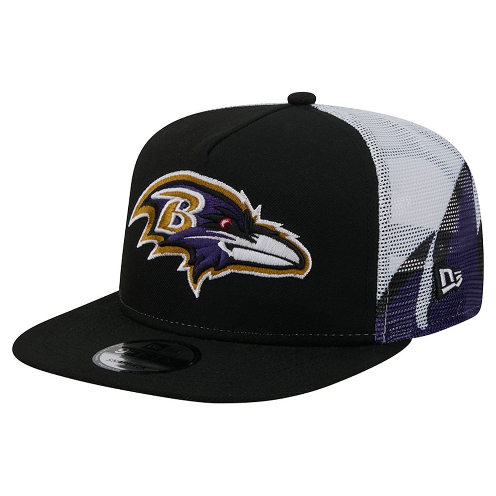 Baltimore Ravens New Era Mesh A-Frame 9FIFTY Snapback Trucker Hat - Black/Purple