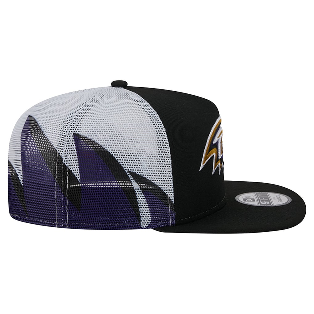 Baltimore Ravens New Era Mesh A-Frame 9FIFTY Snapback Trucker Hat - Black/Purple