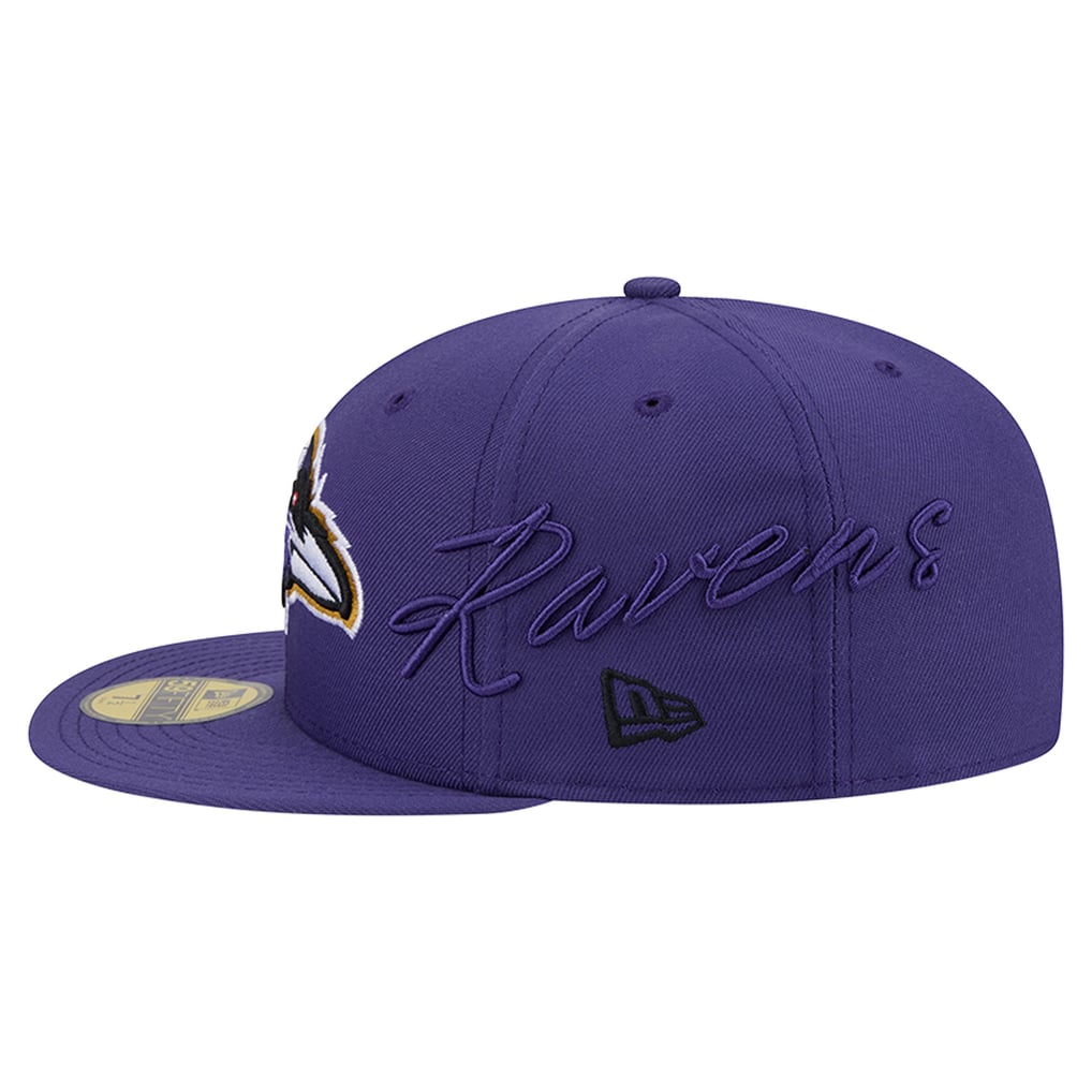 Baltimore Ravens New Era Side Script 59FIFTY Fitted Hat - Purple