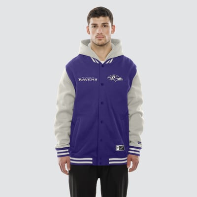  Baltimore Ravens New Era Full-Snap Fleece Hooded Jacket - Purple/Gray