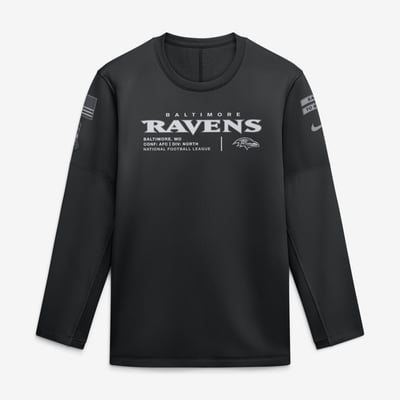  Baltimore Ravens Nike 2026 Salute to Service Sideline Coaches Crewneck Therma-FIT Sweatshirt - Black